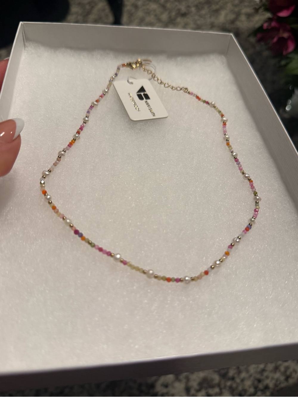 Nikki Smith Gold-Accent Multicolor Rainbow Beaded Necklace Pearls Choker - Picture 6 of 8